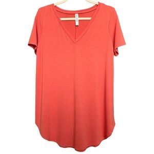 Zenana Premium Coral V-Neck Tunic Tee Curved Hem – Size L NWOT